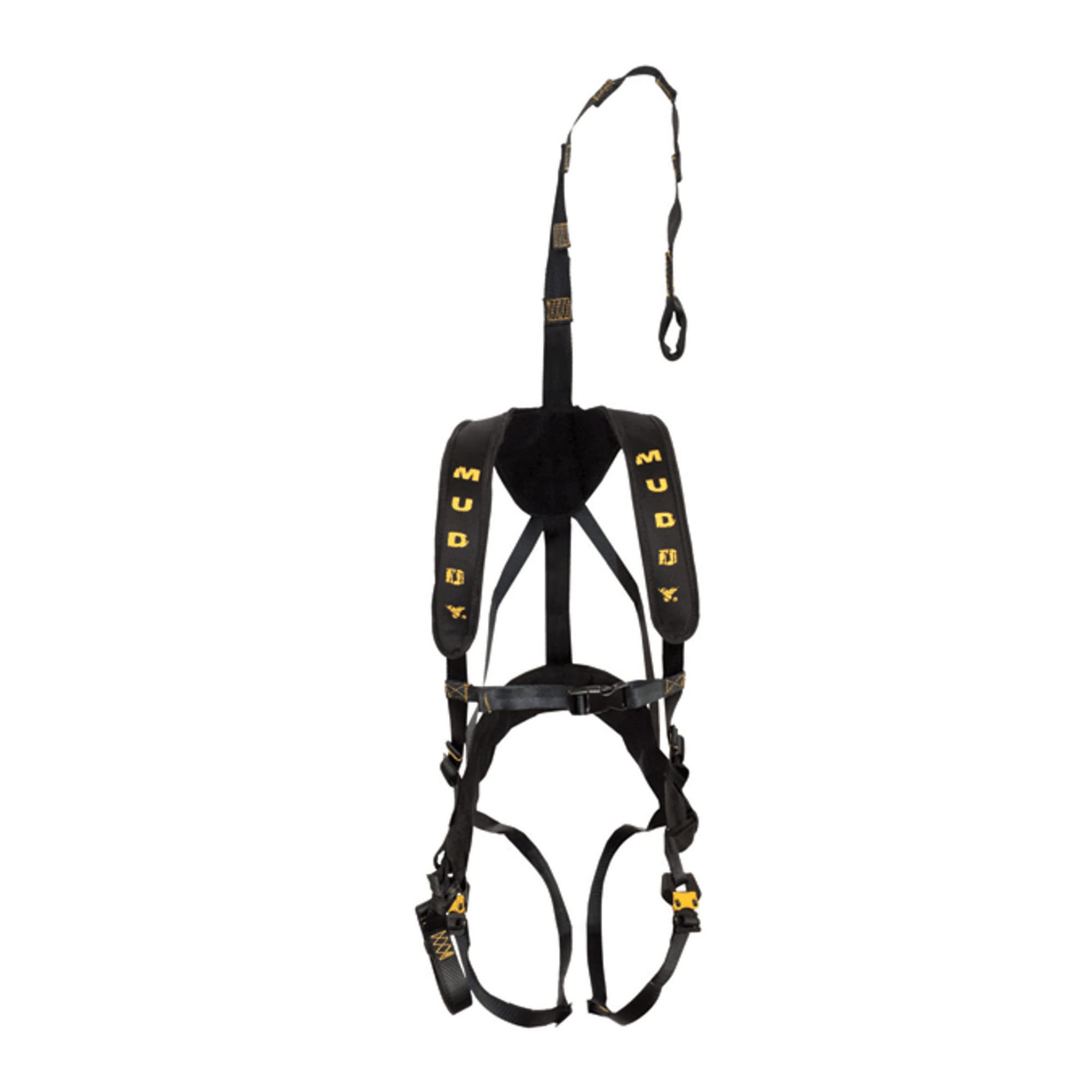 MUDDY Magnum Elite safety harness with rugged tether reduces fall risk.