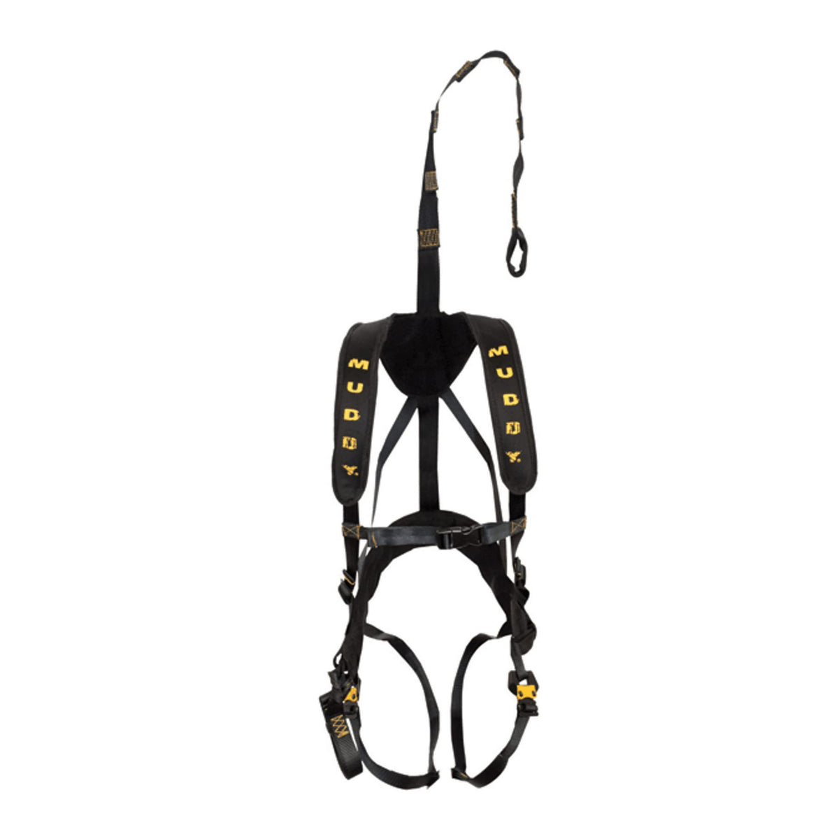 MUDDY Magnum Elite safety harness with rugged tether reduces fall risk.