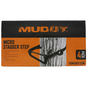 Muddy Micro Stagger Steps include a 1-inch nylon strap with cam buckle for secure tree attachment.