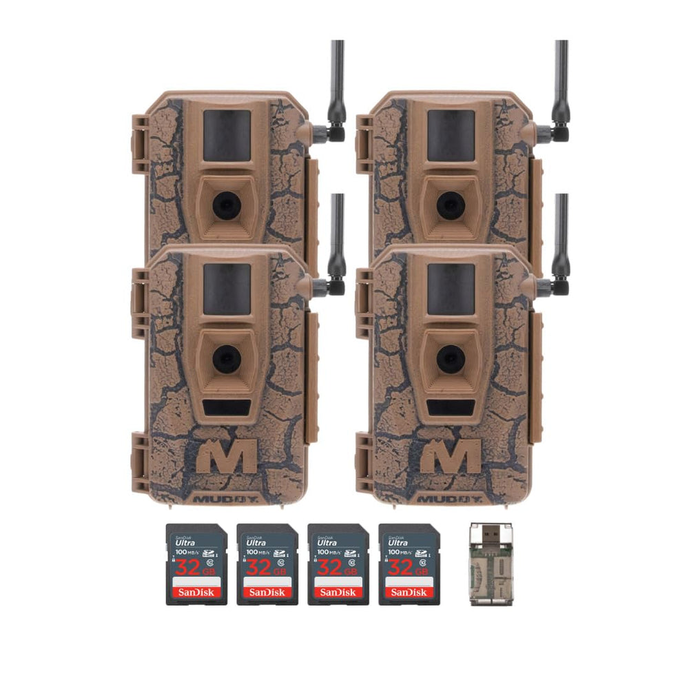 MUDDY Mitigator four pack trail cameras ready for flexible field setups