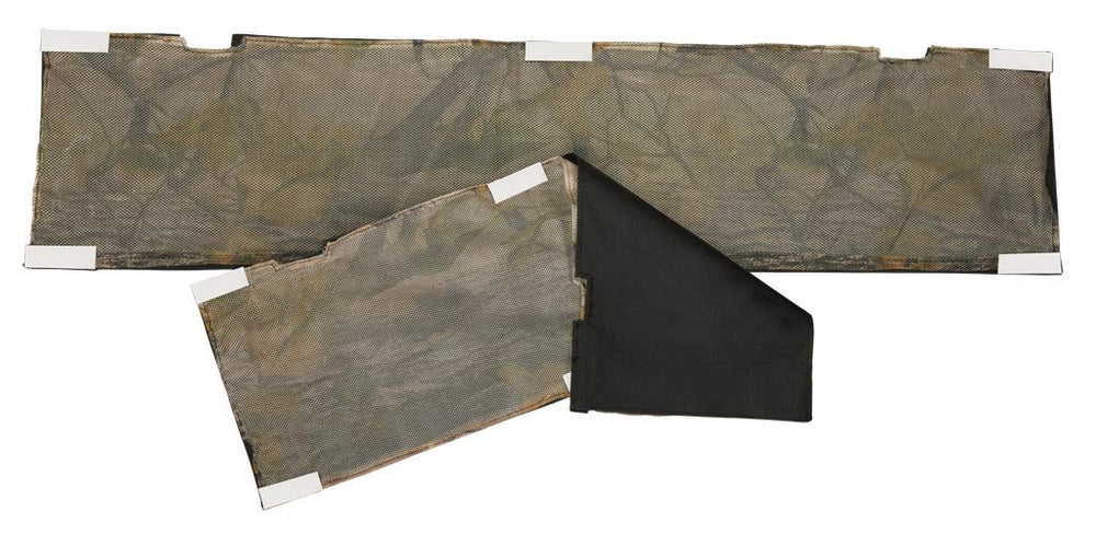 MUDDY MUO universal curtain window view demonstrates concealment for box blinds.