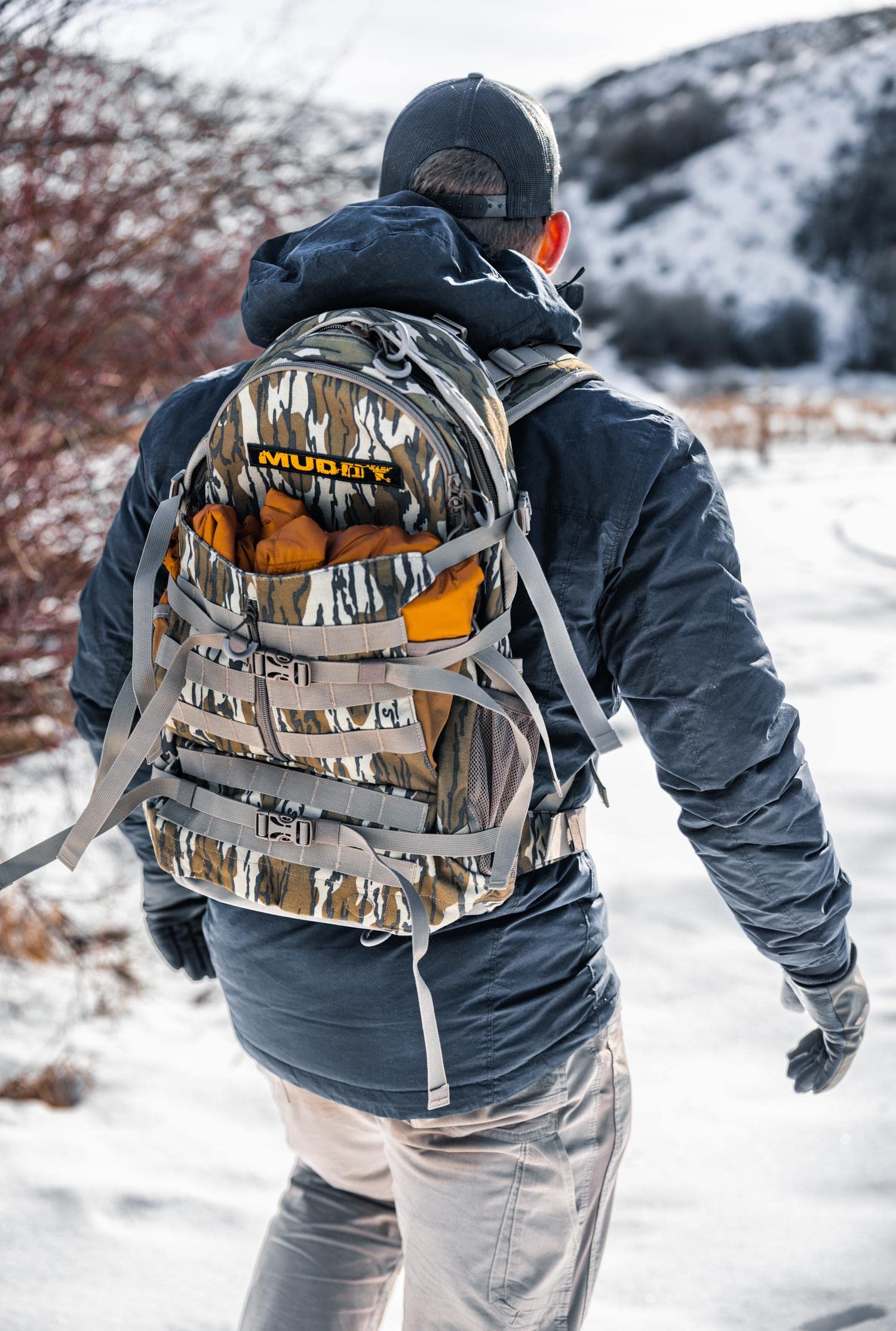 MUDDY Outdoors Pro 1300 pack features silent poly brush fabric reduces noise in the field