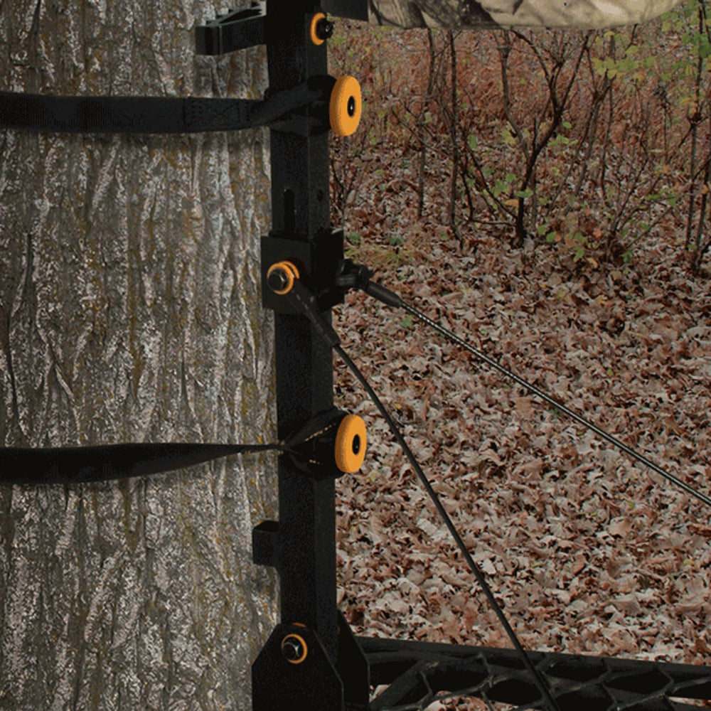Compact, packable design of Muddy Outfitter hang-on stand for transport.