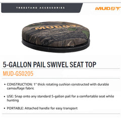 MUDDY portable hunting seat with attached handle for easy transport between blinds.