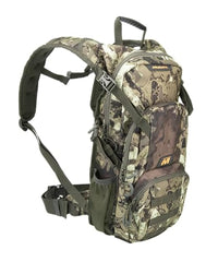 MUDDY Pro 1075 Backpack Veil Canyon Gray side view shows kangaroo pocket for quick access