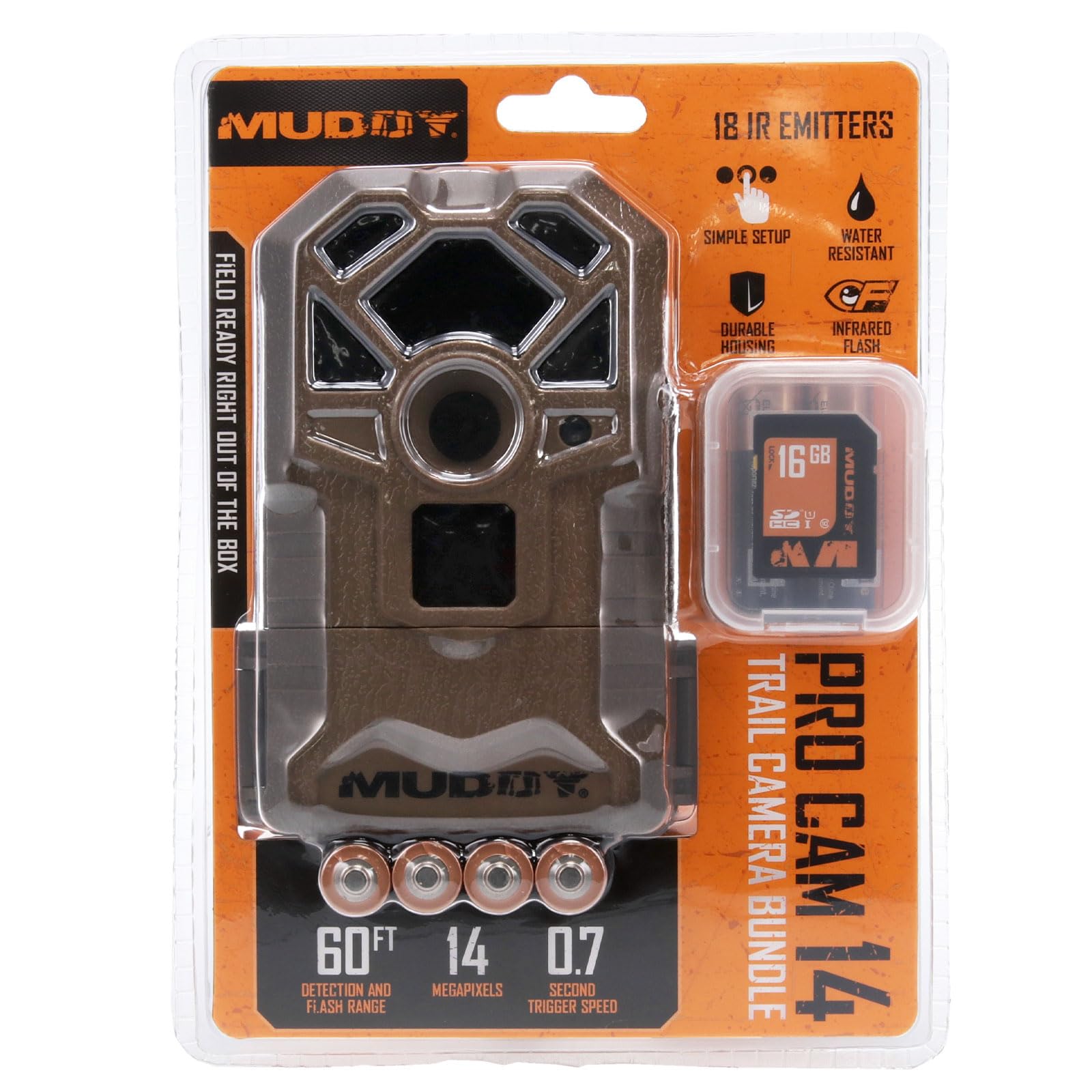 Muddy Pro Cam 14 night-vision LEDs illuminate nocturnal scenes for clear footage.