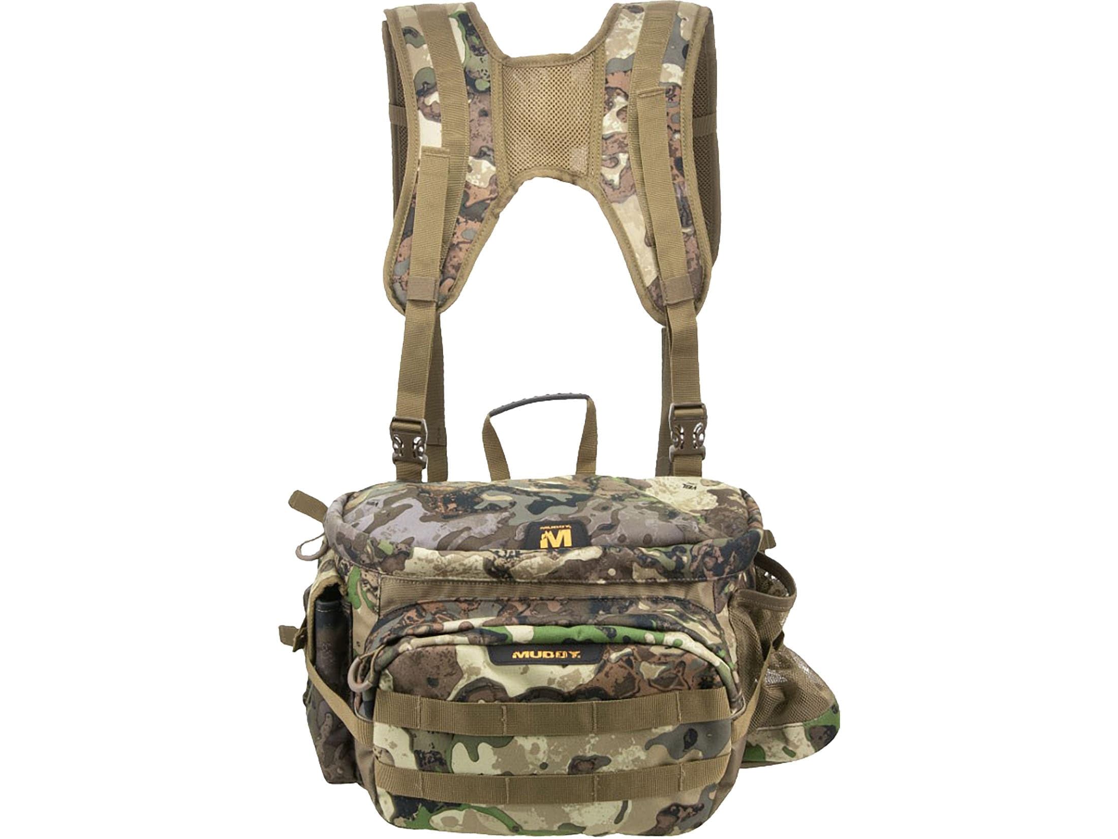 MUDDY Pro Lumbar 500 Pack Veil Canyon lid close-up, silent access for quick gear grabs.