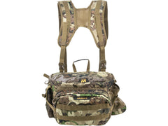 MUDDY Pro Lumbar 500 Pack Veil Canyon lid close-up, silent access for quick gear grabs.