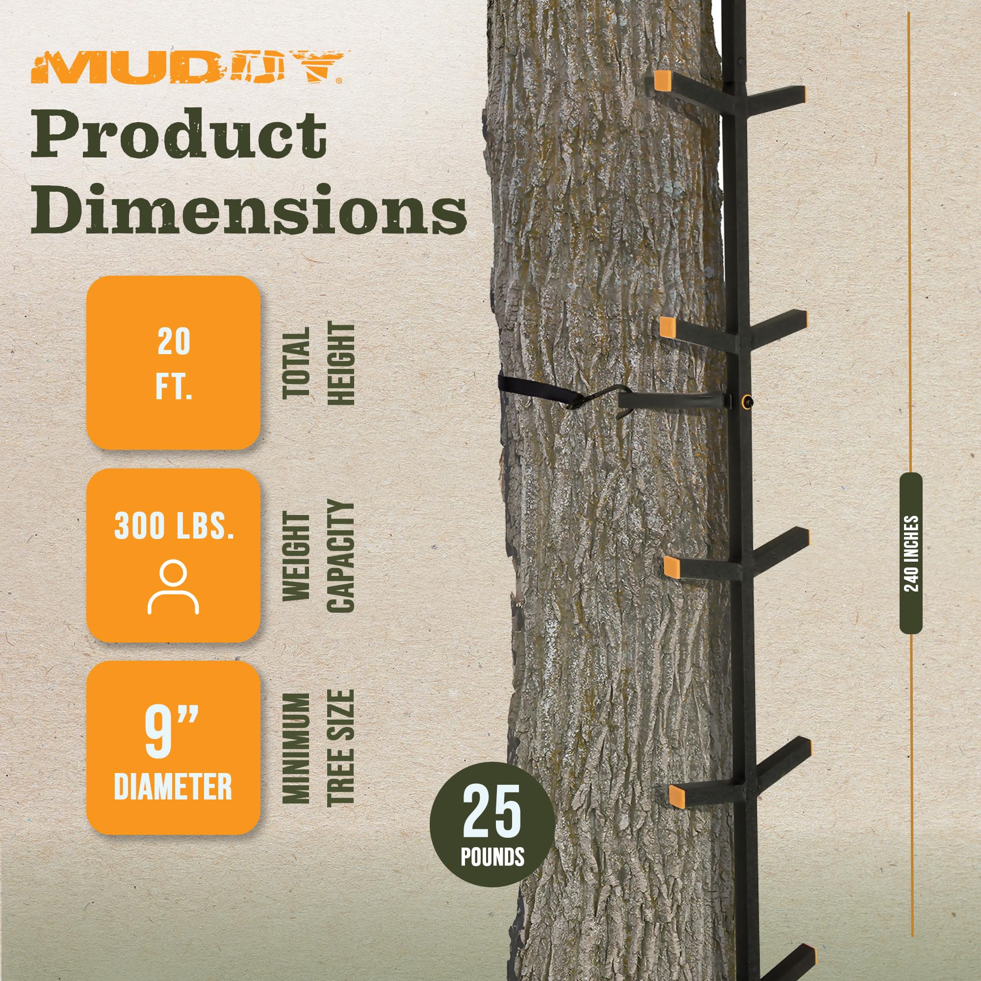Muddy Quick Stick XL attachment system with five cam-buckle straps securing to a tree.
