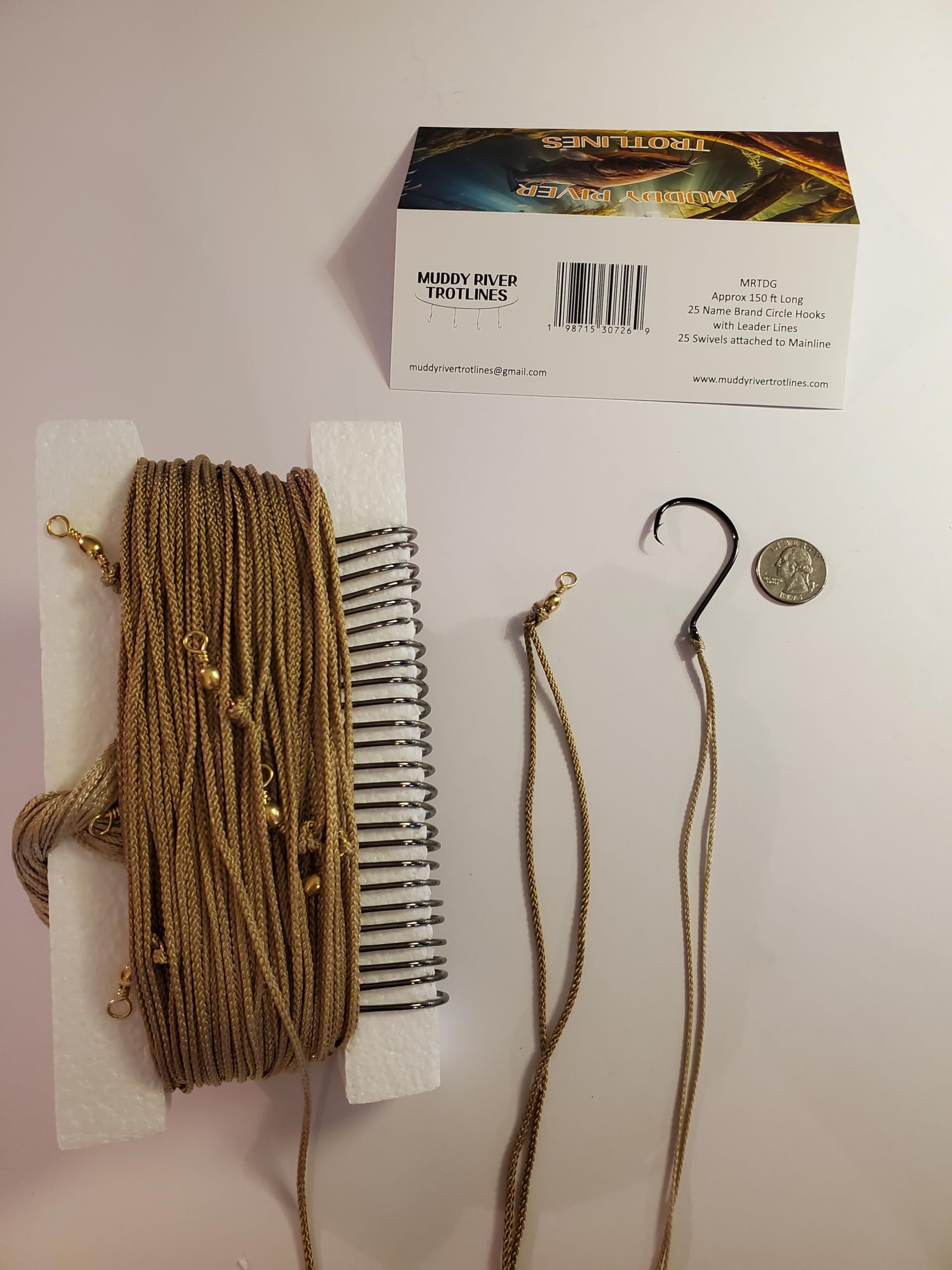 Muddy River Trotlines tan braided nylon mainline highlights durable, water-ready construction