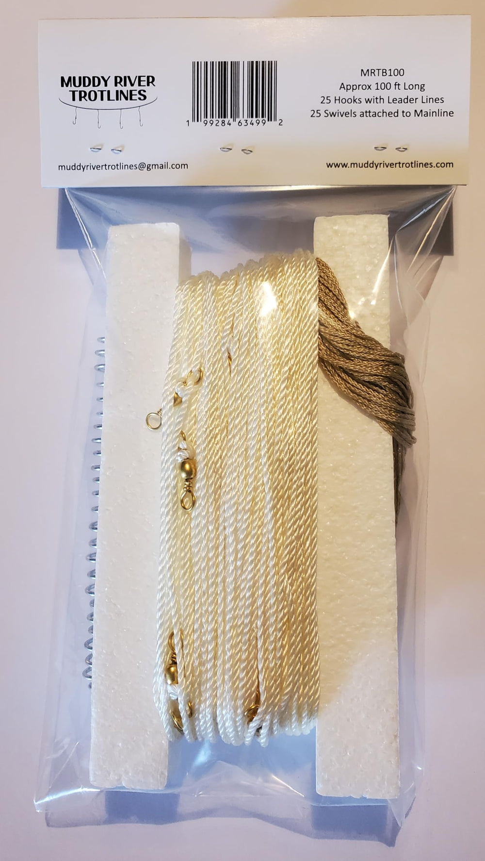 Muddy River Trotlines MRTB100 freshwater catfishing setup ideal for riverbanks and lakes.