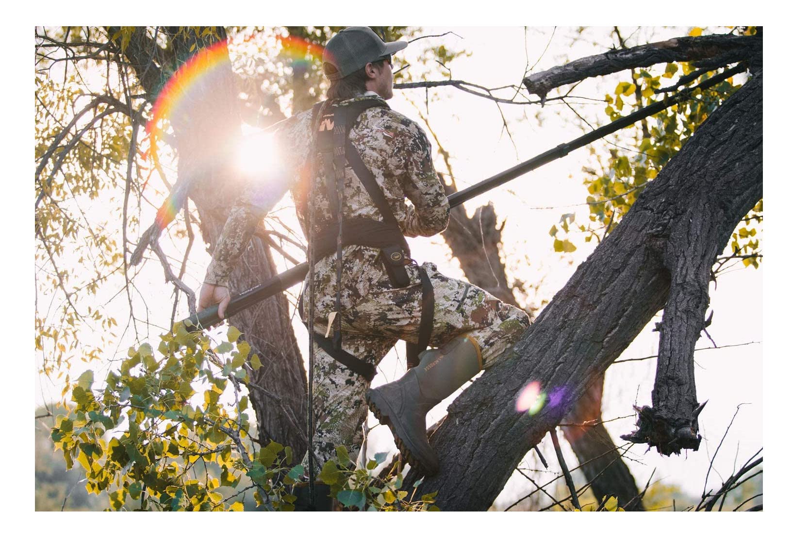 MUDDY Safe-Line on tree stand aids safe ascent and descent.