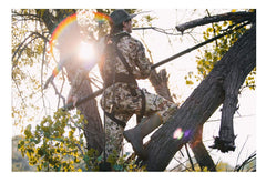MUDDY Safe-Line on tree stand aids safe ascent and descent.