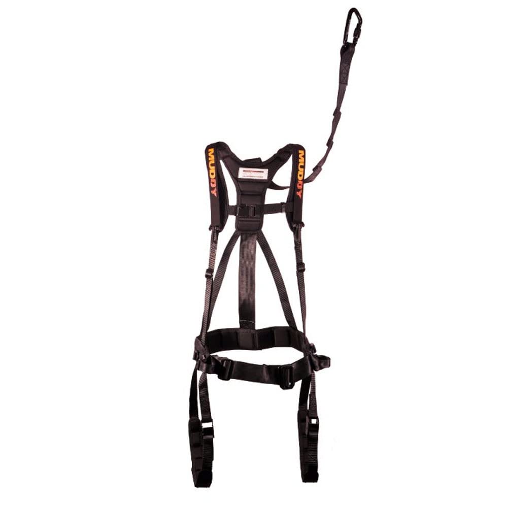 Muddy Safeguard harness features a one-hand carabiner for quick, simple setup.