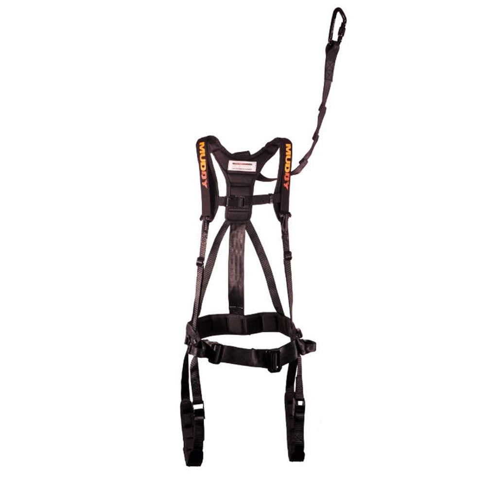 Muddy Safeguard harness features a one-hand carabiner for quick, simple setup.
