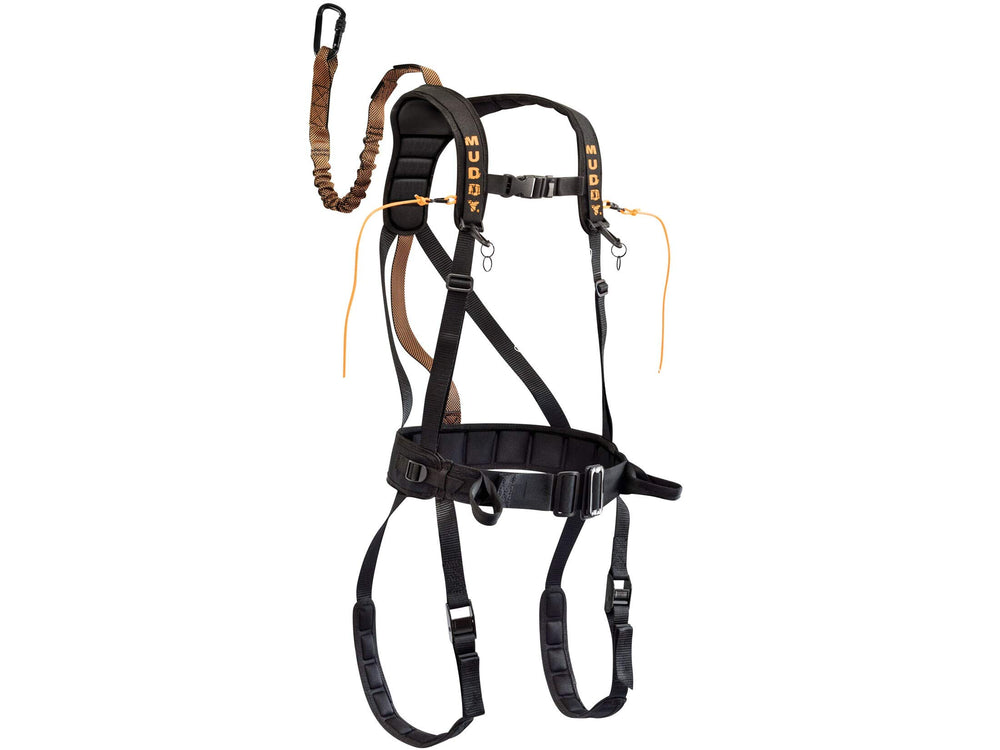 MUDDY Safeguard safety harness nylon black XL front view for secure treestand climbing.
