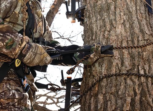 Prusik knot and one-handed lockable carabineer on Lineman's Rope