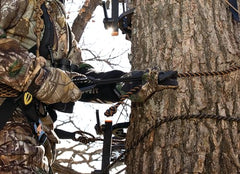 Prusik knot and one-handed lockable carabineer on Lineman's Rope