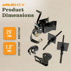 MUDDY solid steel winch delivers durable hoist power for field use.