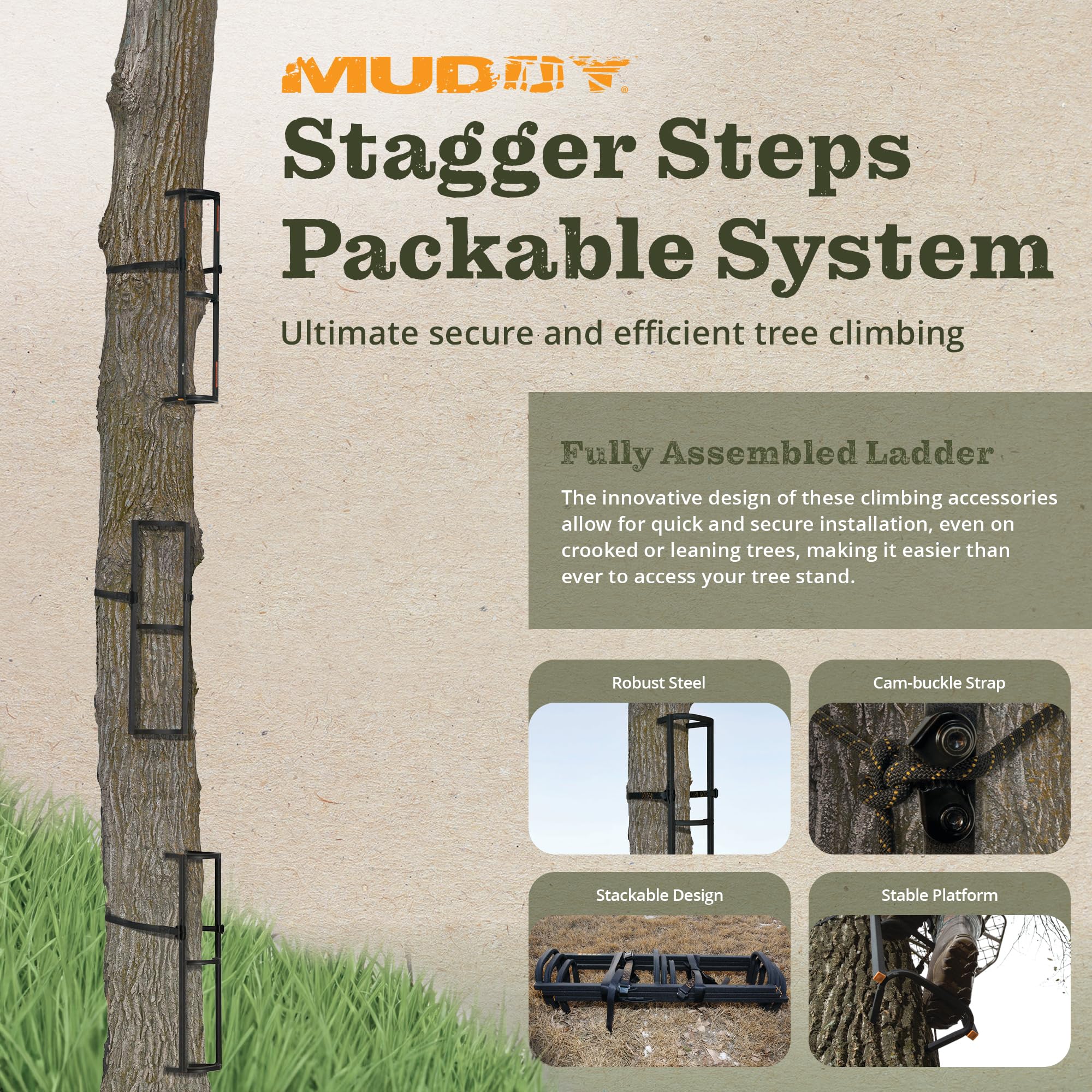 Each Muddy Section is 31 inches tall for comfortable climbing.