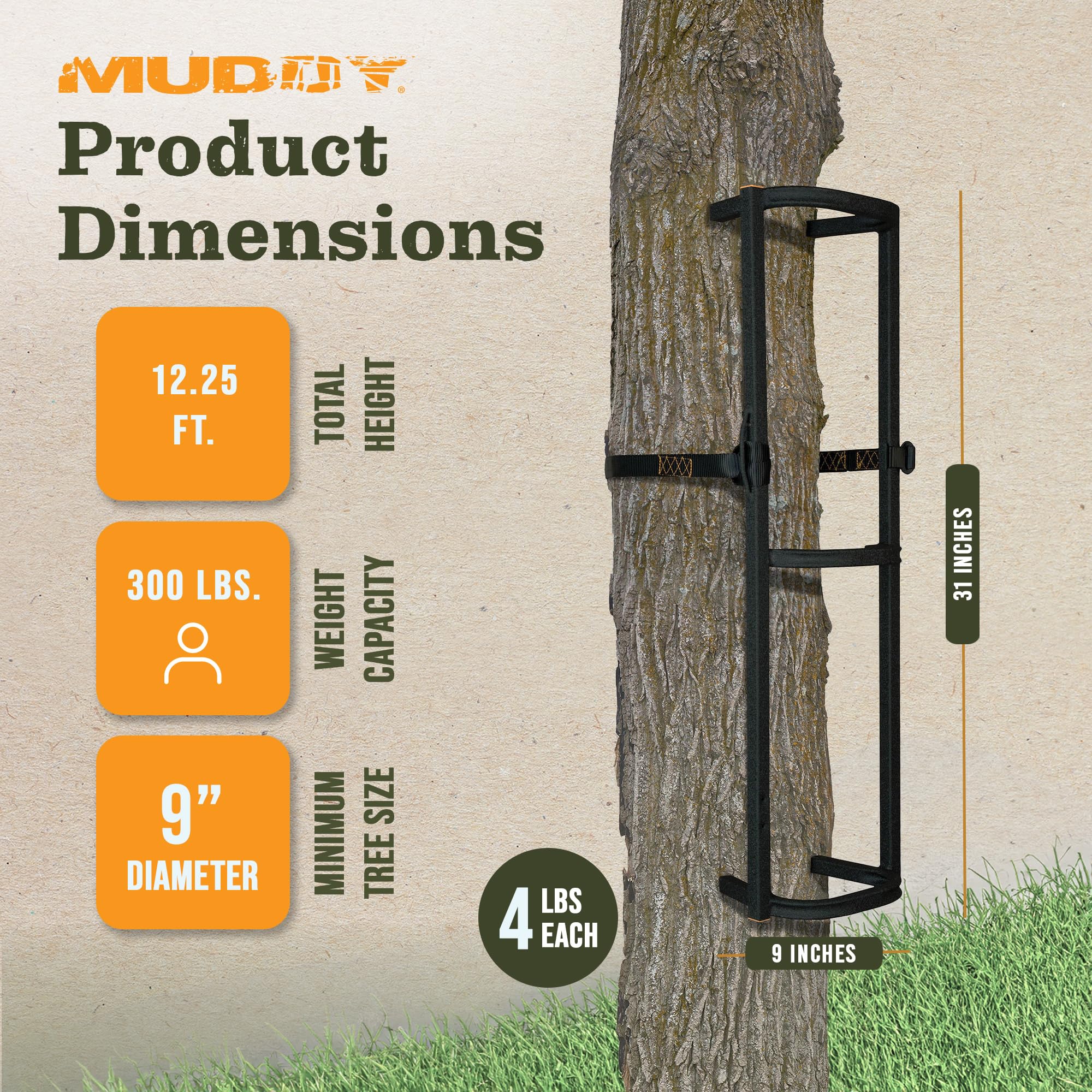 Muddy Stagger Steps use a cam-buckle strap for tree attachment.