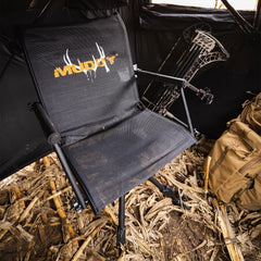 Muddy Swivel Ground Seat folded compact design for easy transport.