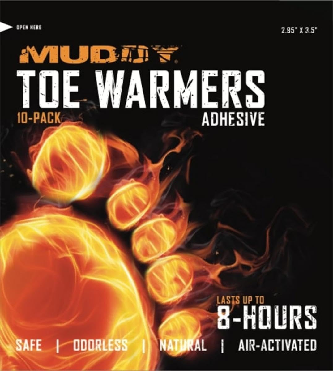 MUDDY Toe Warmer with Adhesive 10-pack in use, toes stay warm during cold outdoor activity
