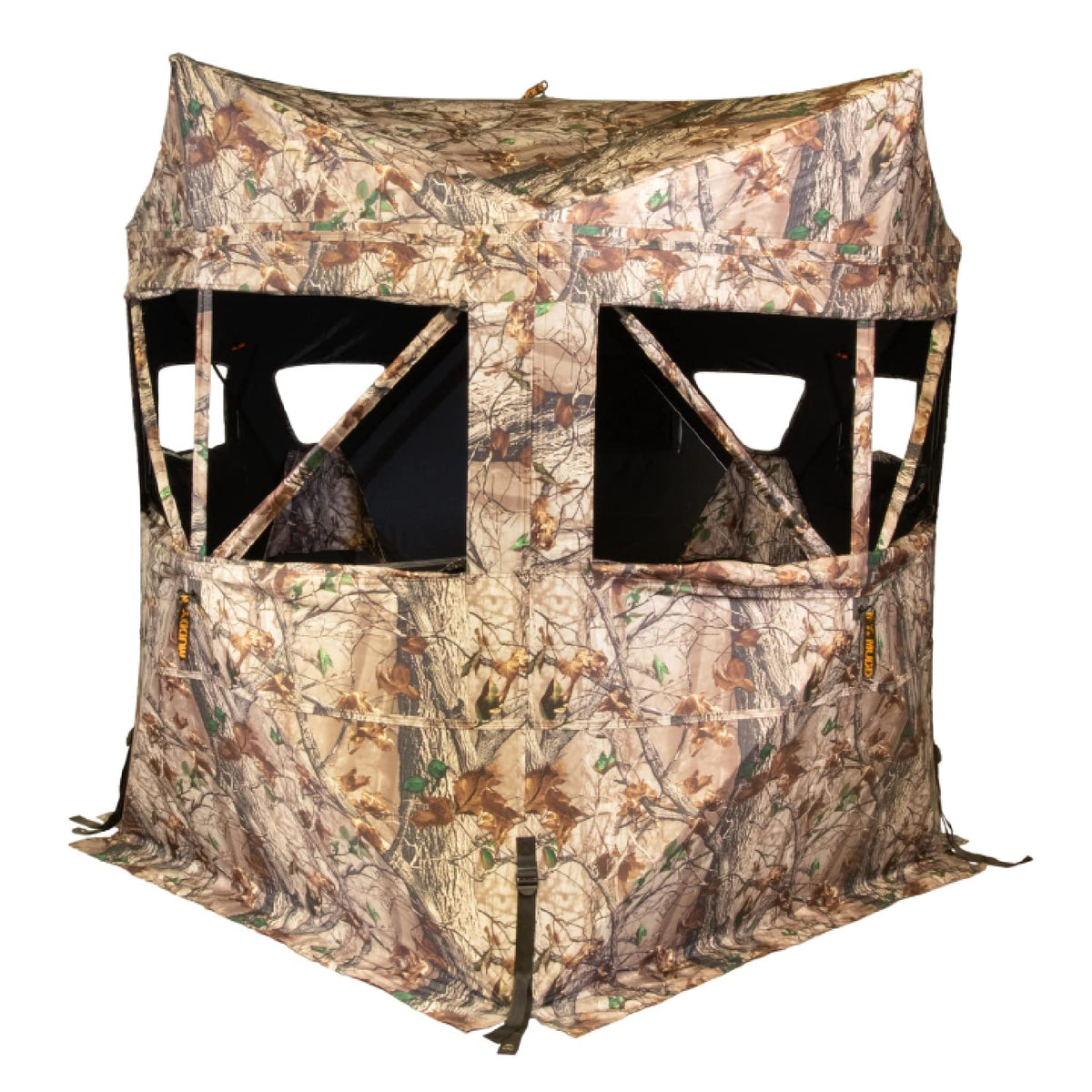 MUDDY Twin Peaks ground blind front view for two hunters outdoors
