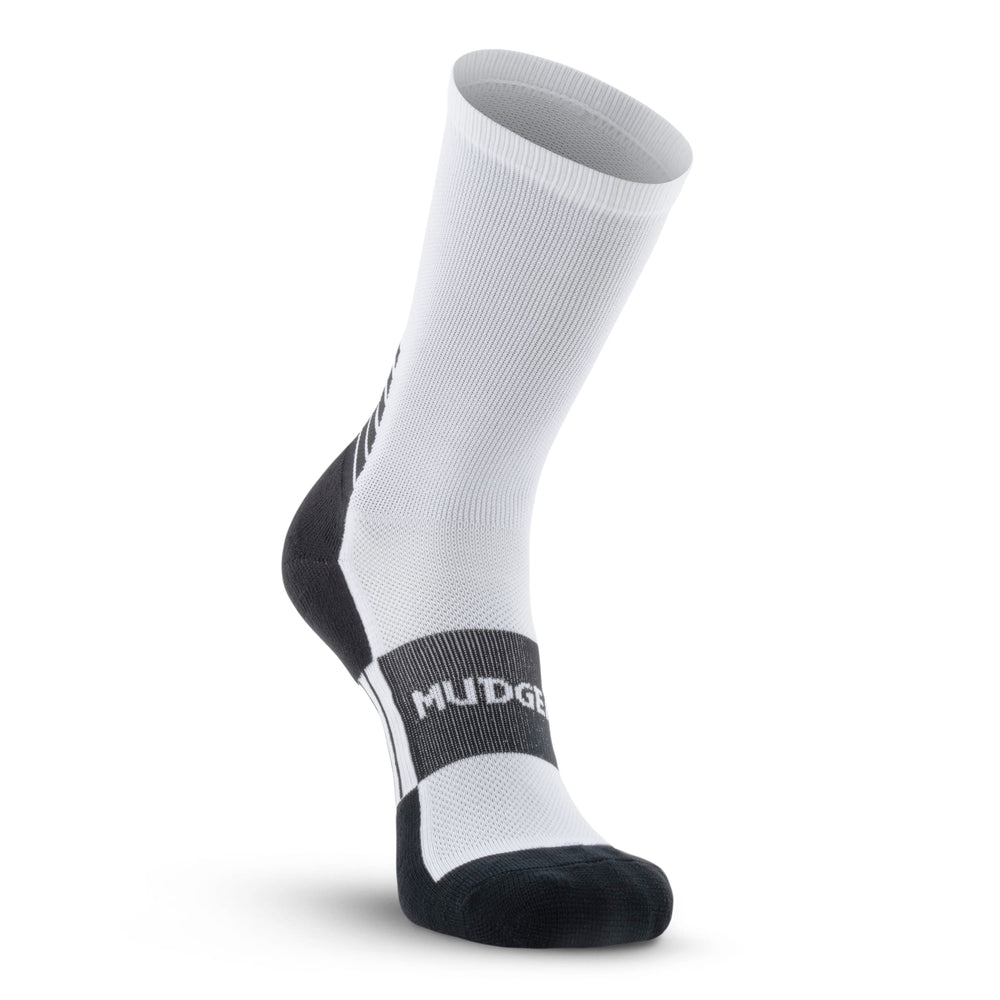 MudGear crew socks cushioned-footbed offer comfort on long hikes.
