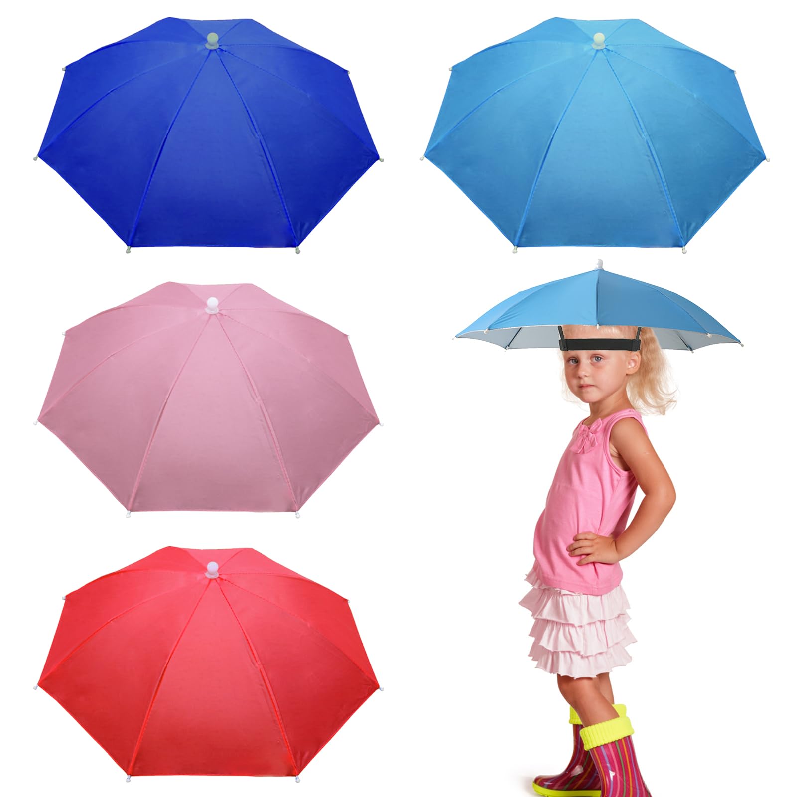 MUFEKUM kids umbrella hat set: wine red, pink, and blue colors
