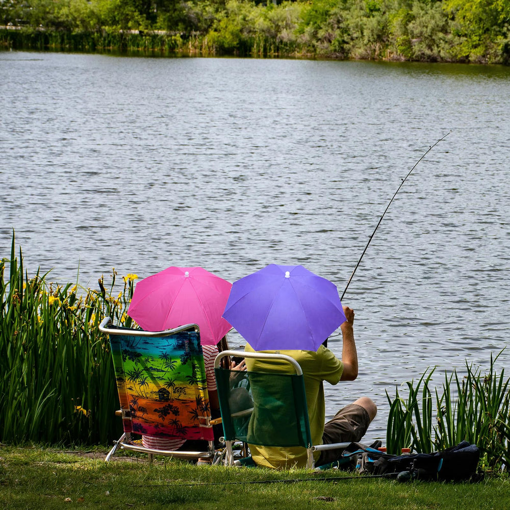 Person fishing with MUFEKUM umbrella hat