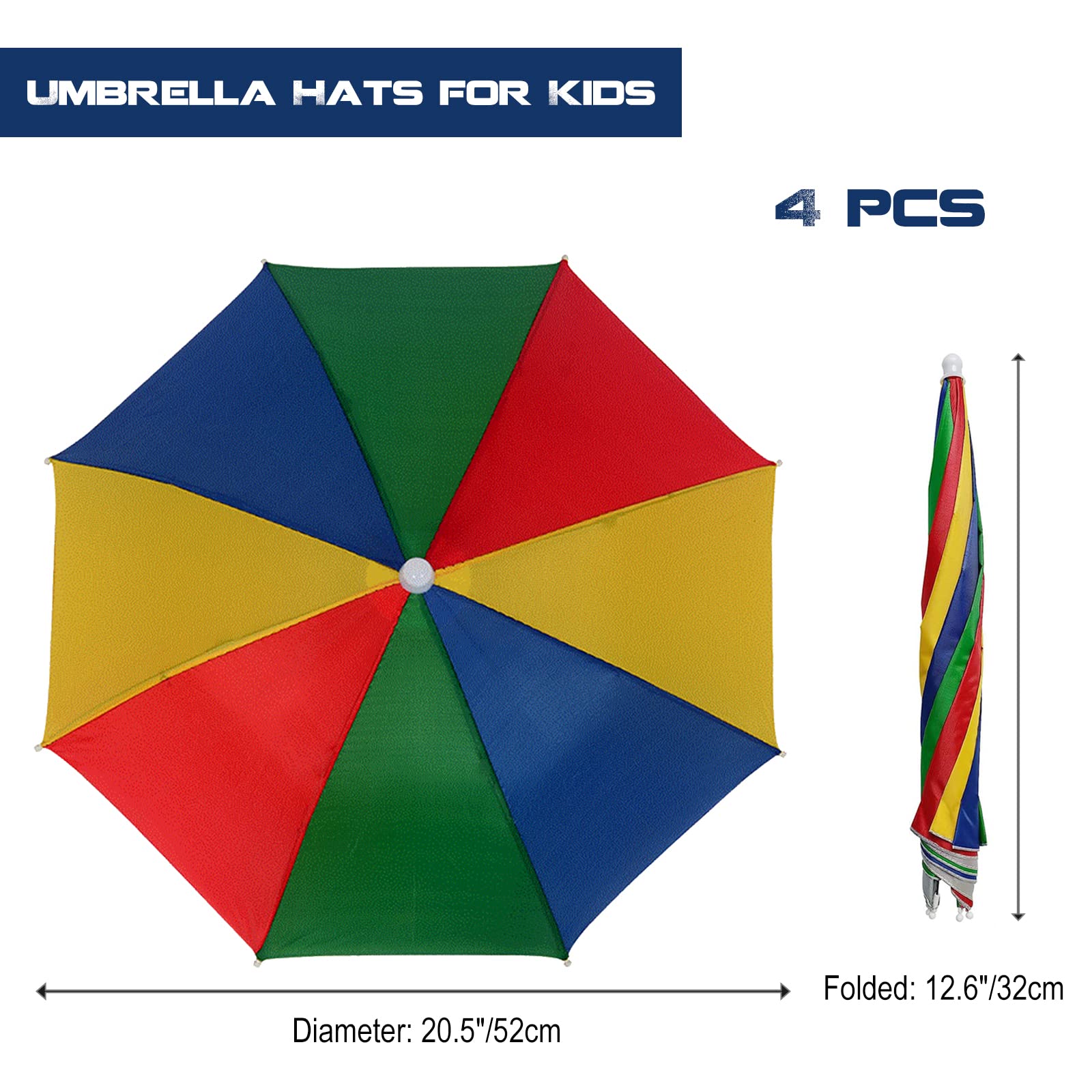 MUFEKUM 4-pack kids rainbow umbrella hat - back view