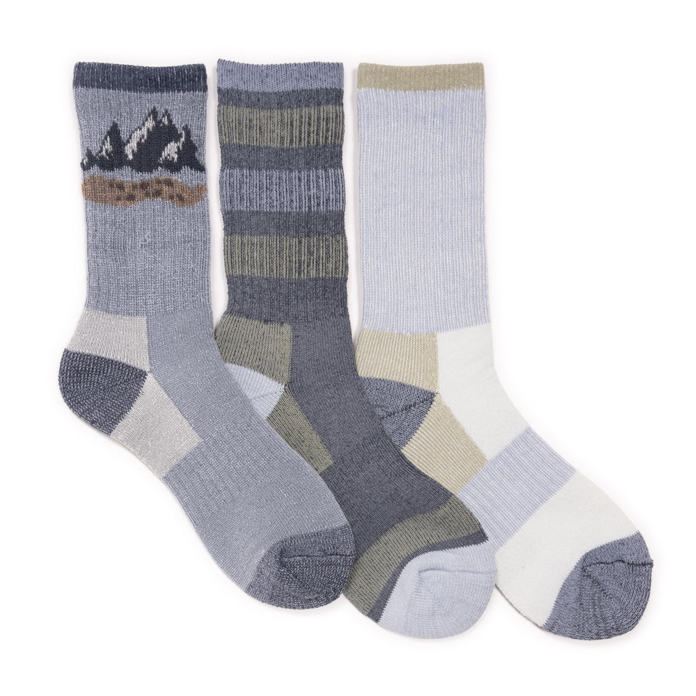 MUK LUKS heat retainer socks blue back view emphasizes flexible pull-on design