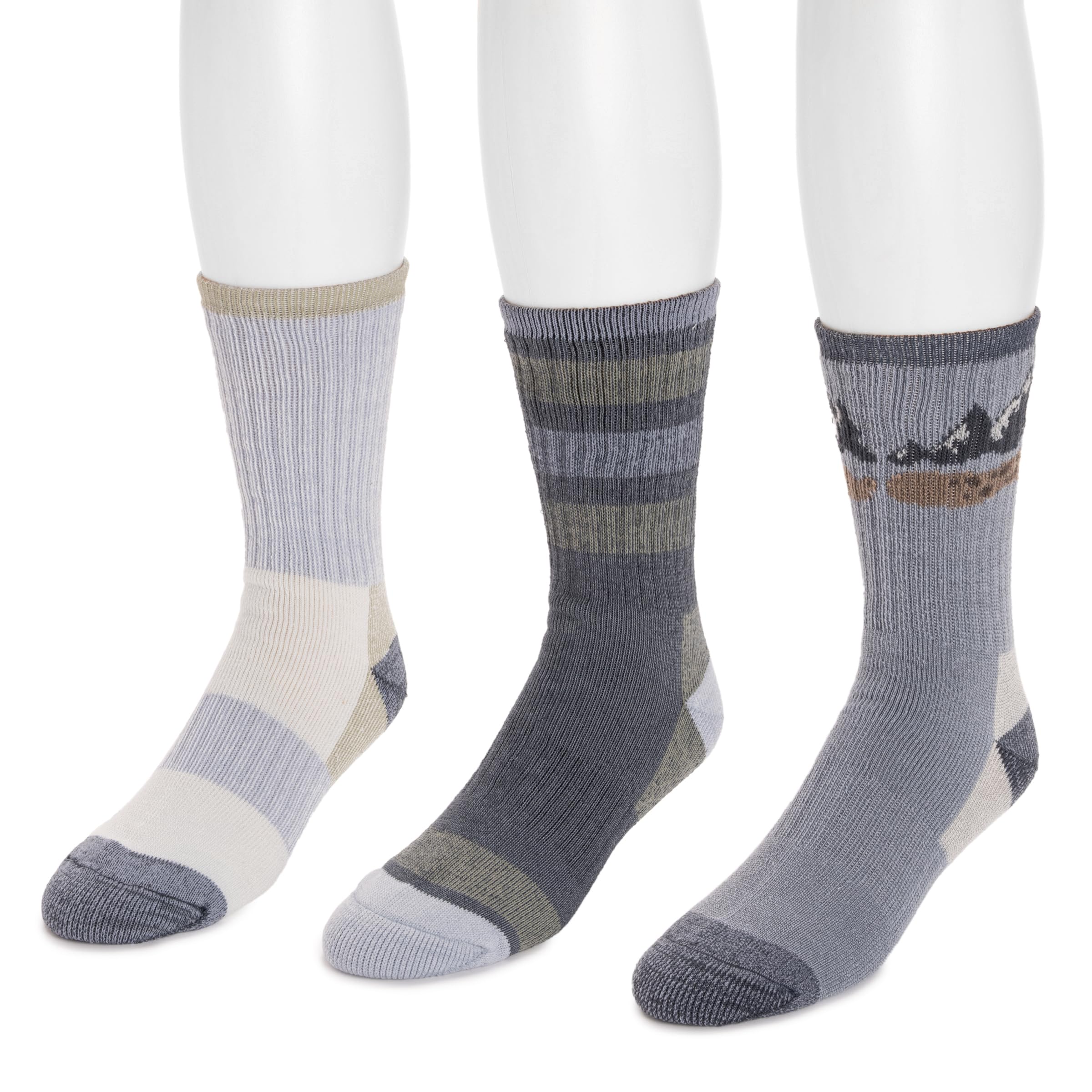 MUK LUKS men's crew hike heat retainer socks blue front view shows warmth retention