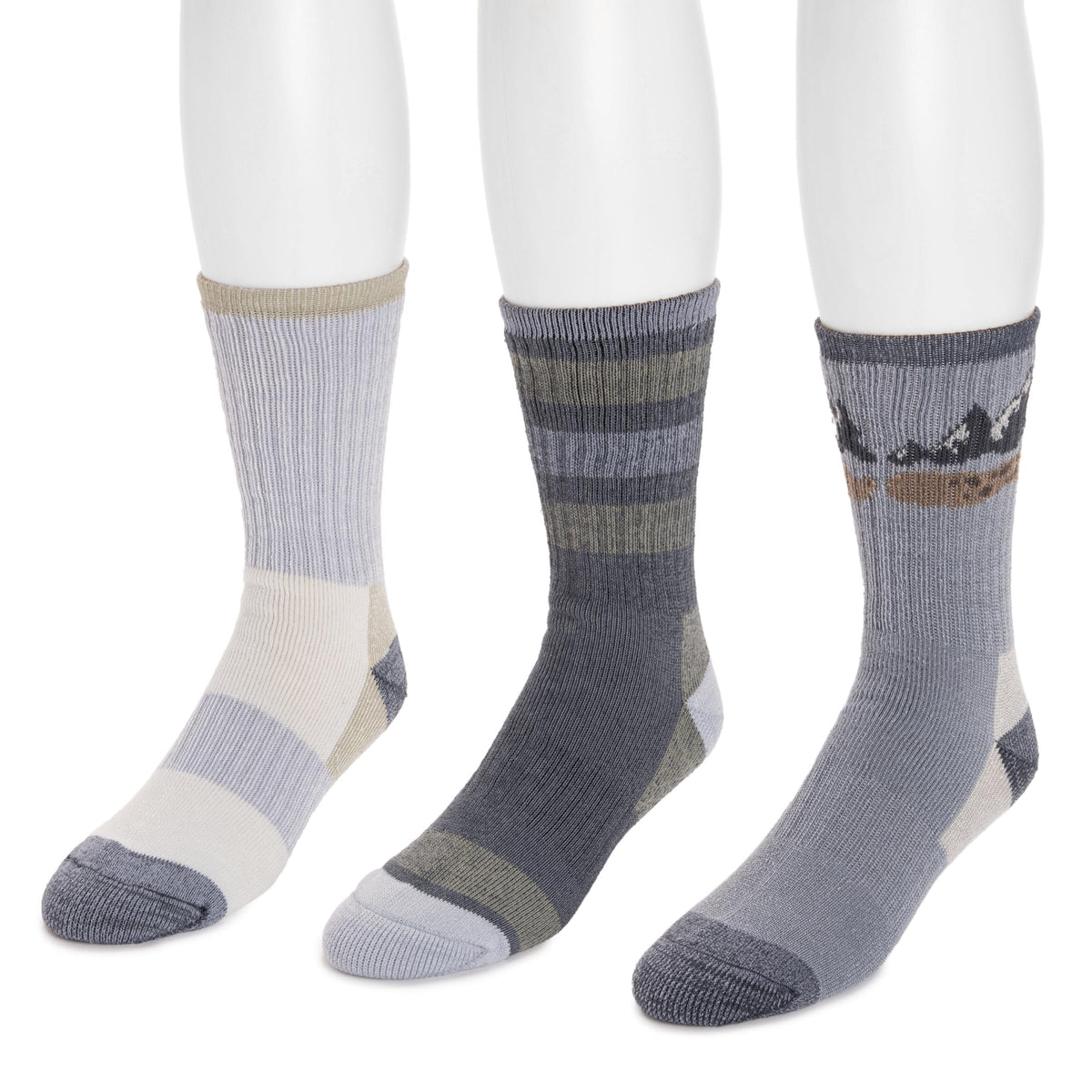 MUK LUKS men's crew hike heat retainer socks blue front view shows warmth retention