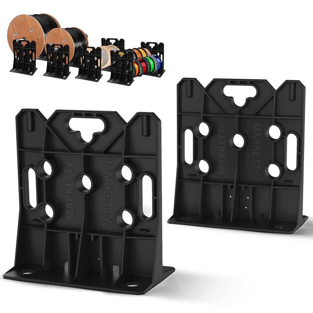Black multi-purpose wire dispenser spool rack holding spools up to 34-inch diameter.