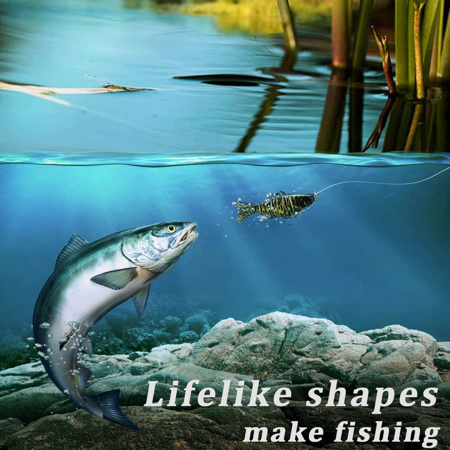 Multi-jointed lure design highlighting glide swimming action