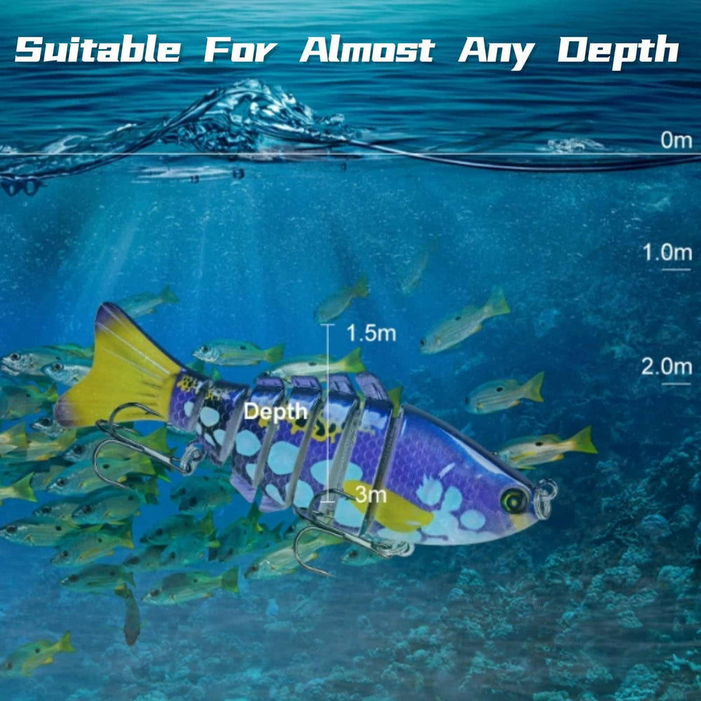 Six-segment swimbait lure array with quality hardware and finish