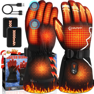 Multper heated gloves front-view showcasing compact dual-battery warmth.