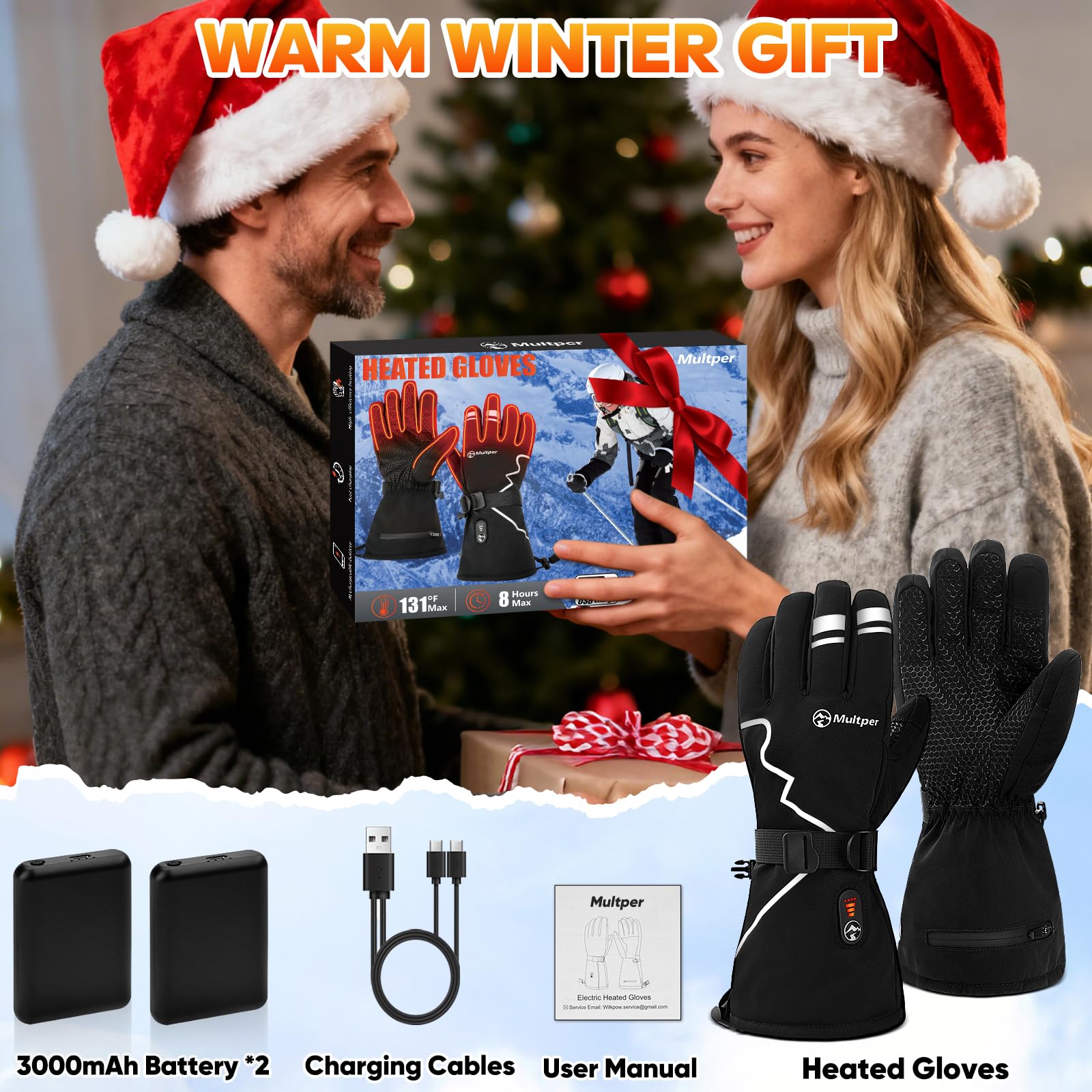 Multper heated gloves ideal for skiing and fishing adventures.