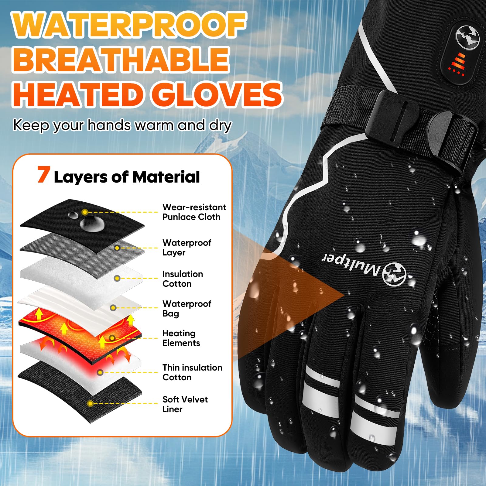 Multper heated gloves touchscreen-friendly design enables device use.