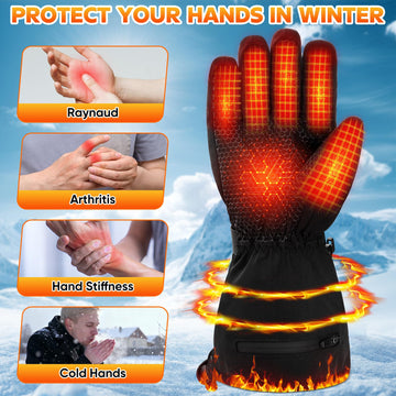 Multper heated gloves adjustable wrist straps lock warmth and seal against wind.