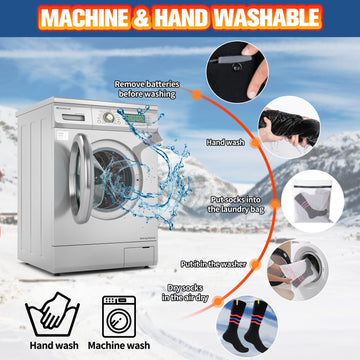 Multper heated socks washable design shows easy machine-wash care.