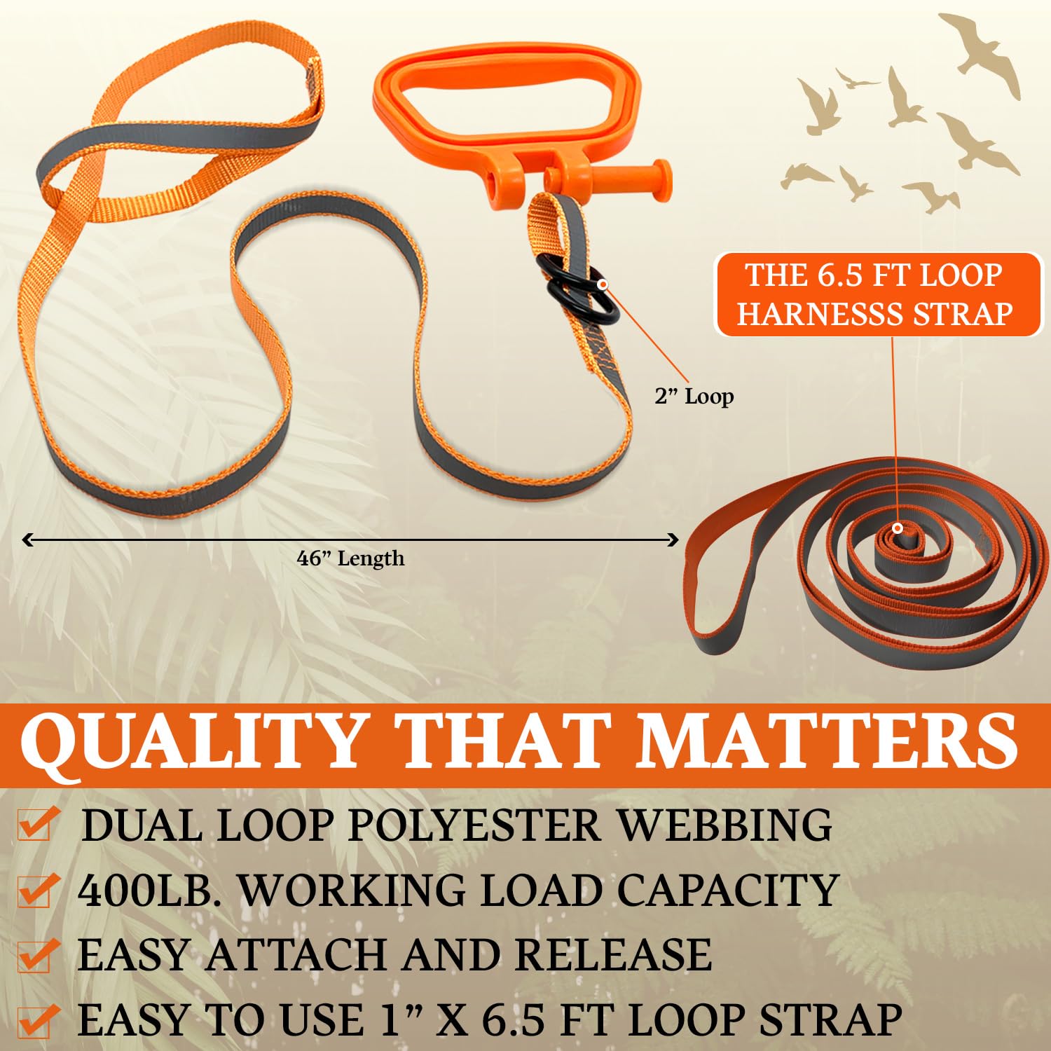 MULTUS deer drag harness dual-loop safety strap for quick secure attachment.