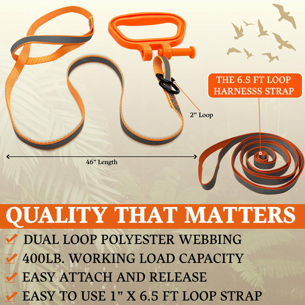 MULTUS deer drag harness dual-loop safety strap for quick secure attachment.