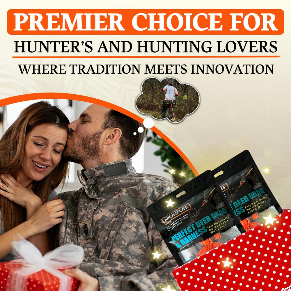 MULTUS deer drag harness 2-pack packaging for versatile team setups.
