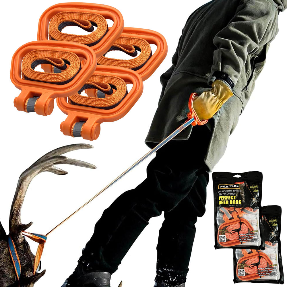 Reflection-safe orange dual loop straps on MULTUS deer drag rope.