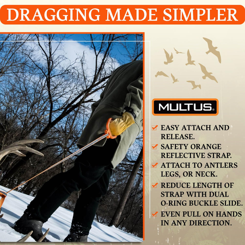 MULTUS deer drag rope in action for hauling up to 400 lbs.