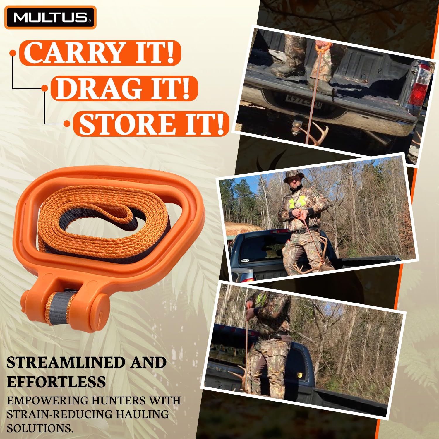 MULTUS Perfect Deer Drag Rope HDPE handle for a durable grip.
