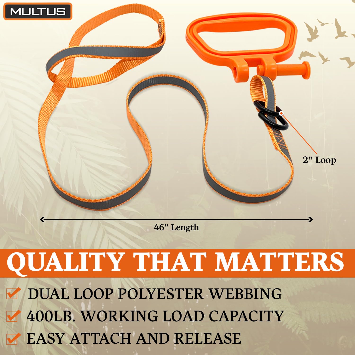 MULTUS Perfect Deer Drag Rope one-man use for solo field hauling.